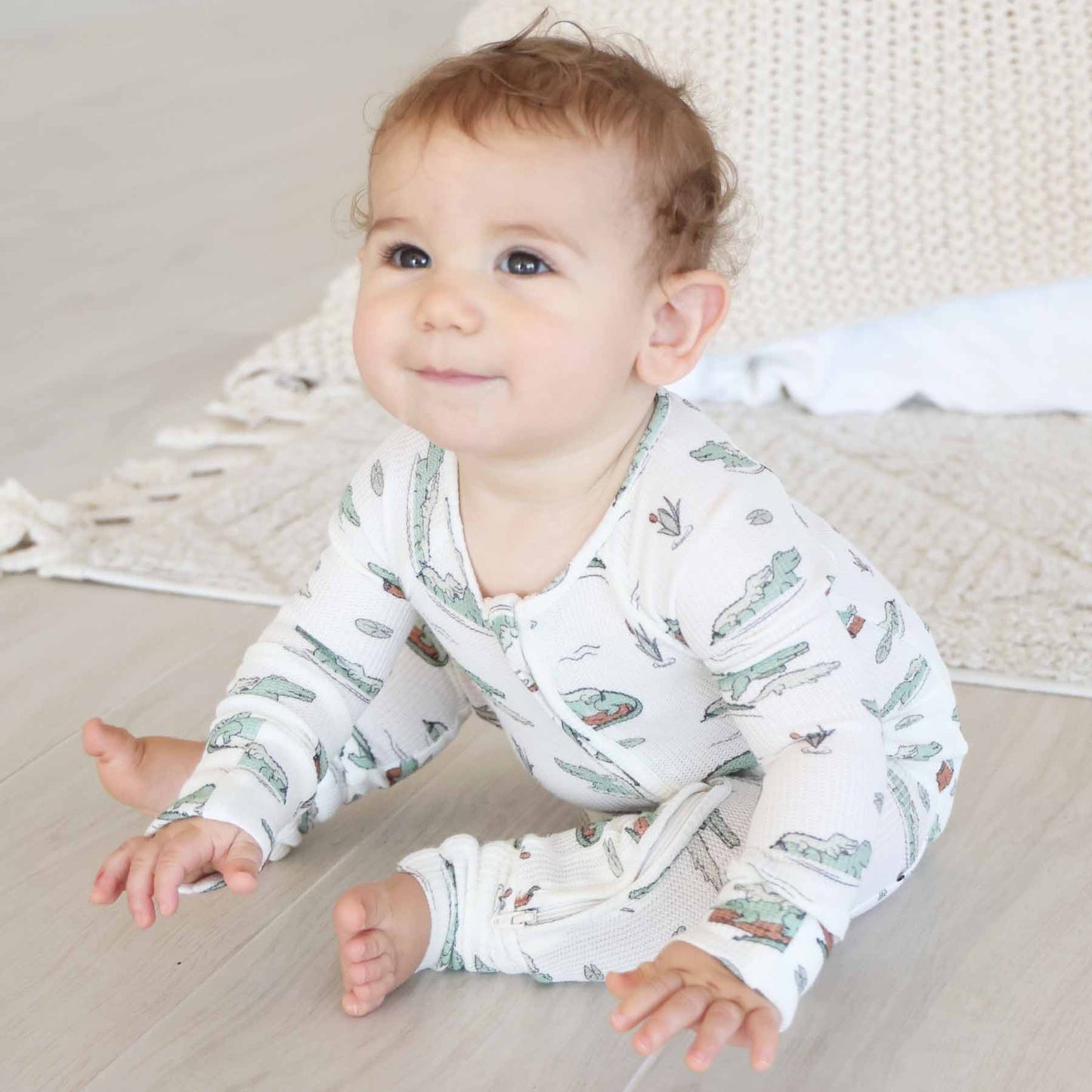 later gator bamboo waffle convertible zip romper