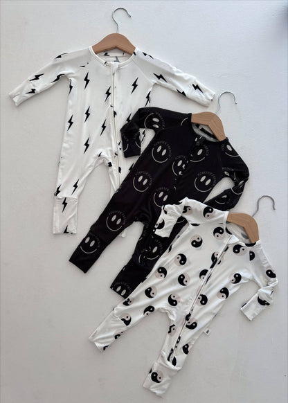 bamboo zip pajamas | black & white yin yang