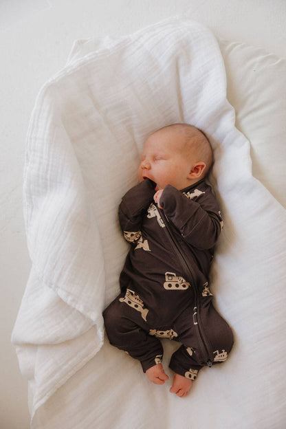 bamboo zip pajamas | bulldozer