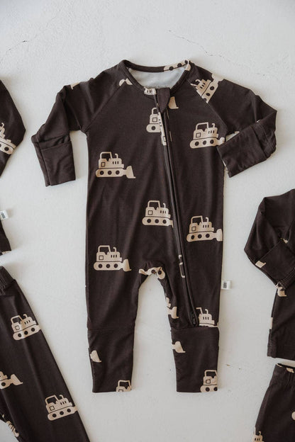bamboo zip pajamas | bulldozer