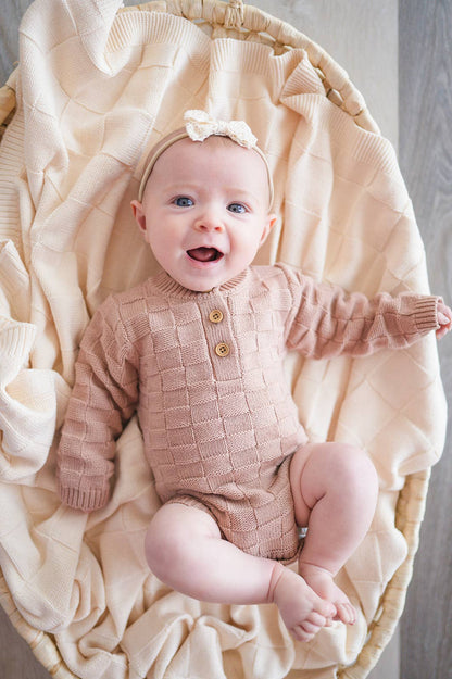 organic knit bodysuit - mocha checker