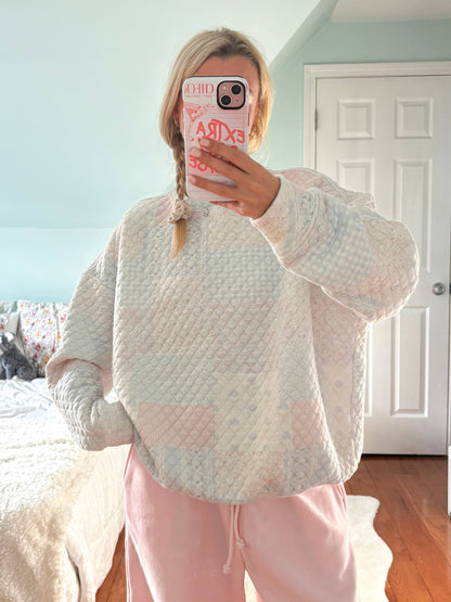 shades of blue quilted pastel mockneck sweatshirt