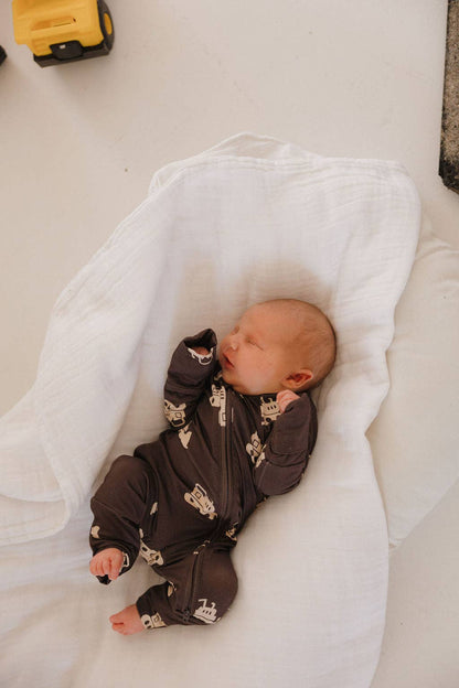 bamboo zip pajamas | bulldozer