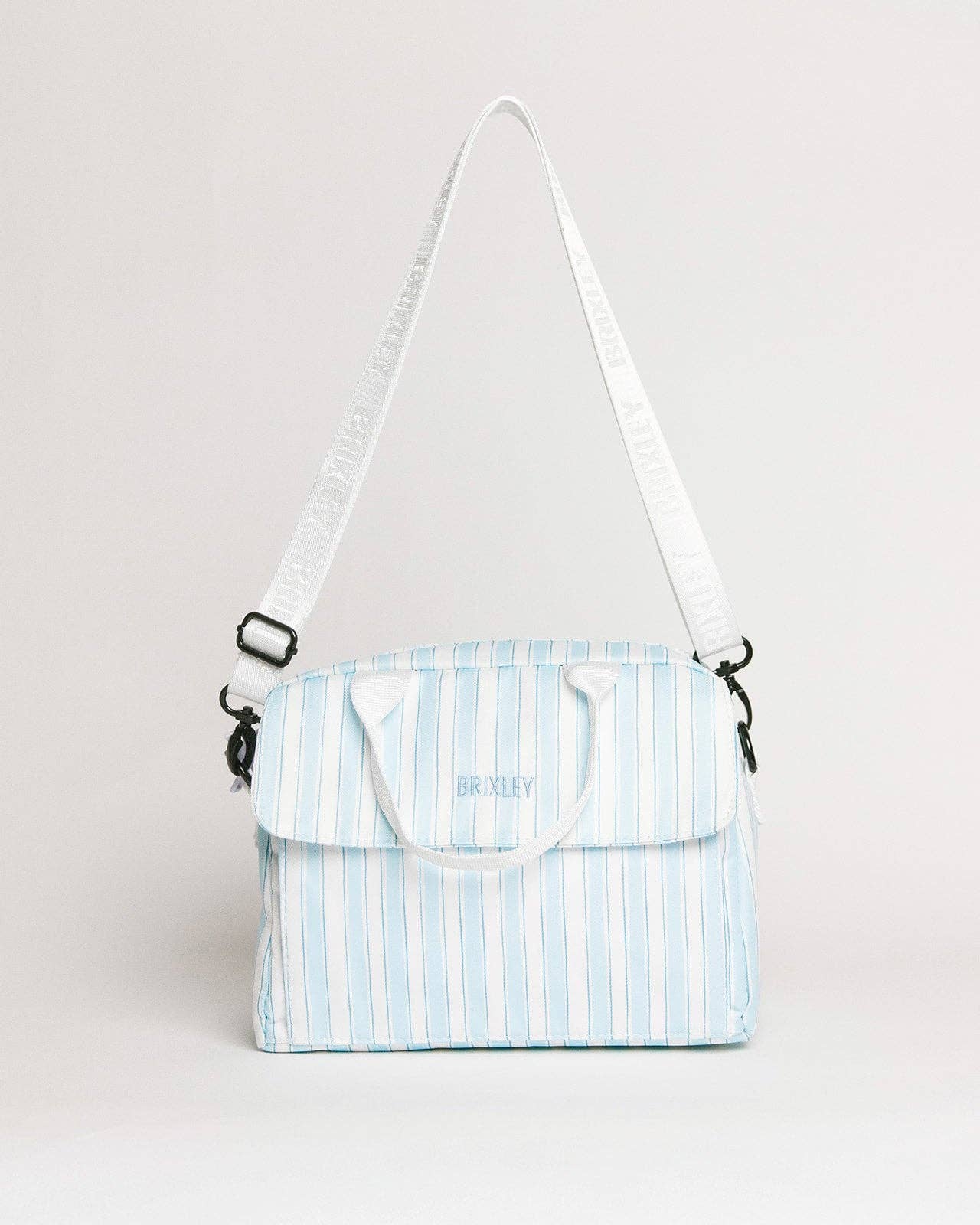 blue striped lunch box