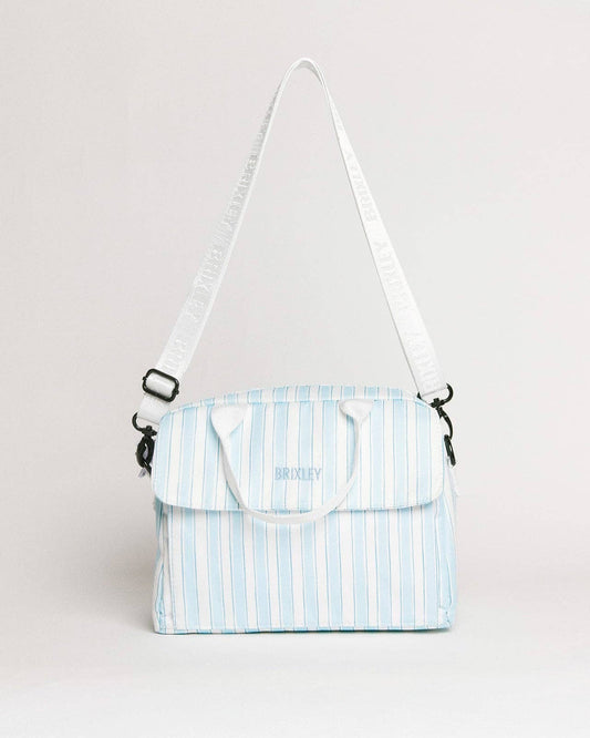 blue striped lunch box