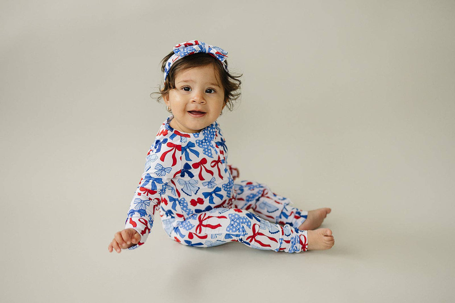bamboo zip romper  | red-white + bows