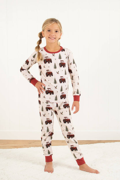 vintage red tractor christmas pajama pant set
