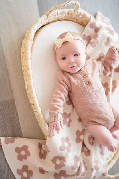 organic knit bodysuit - mocha checker