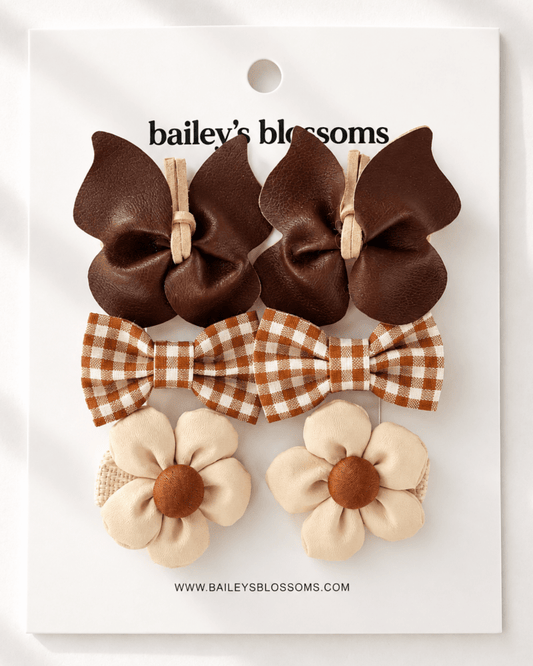6-piece hair clip set - mocha meadow
