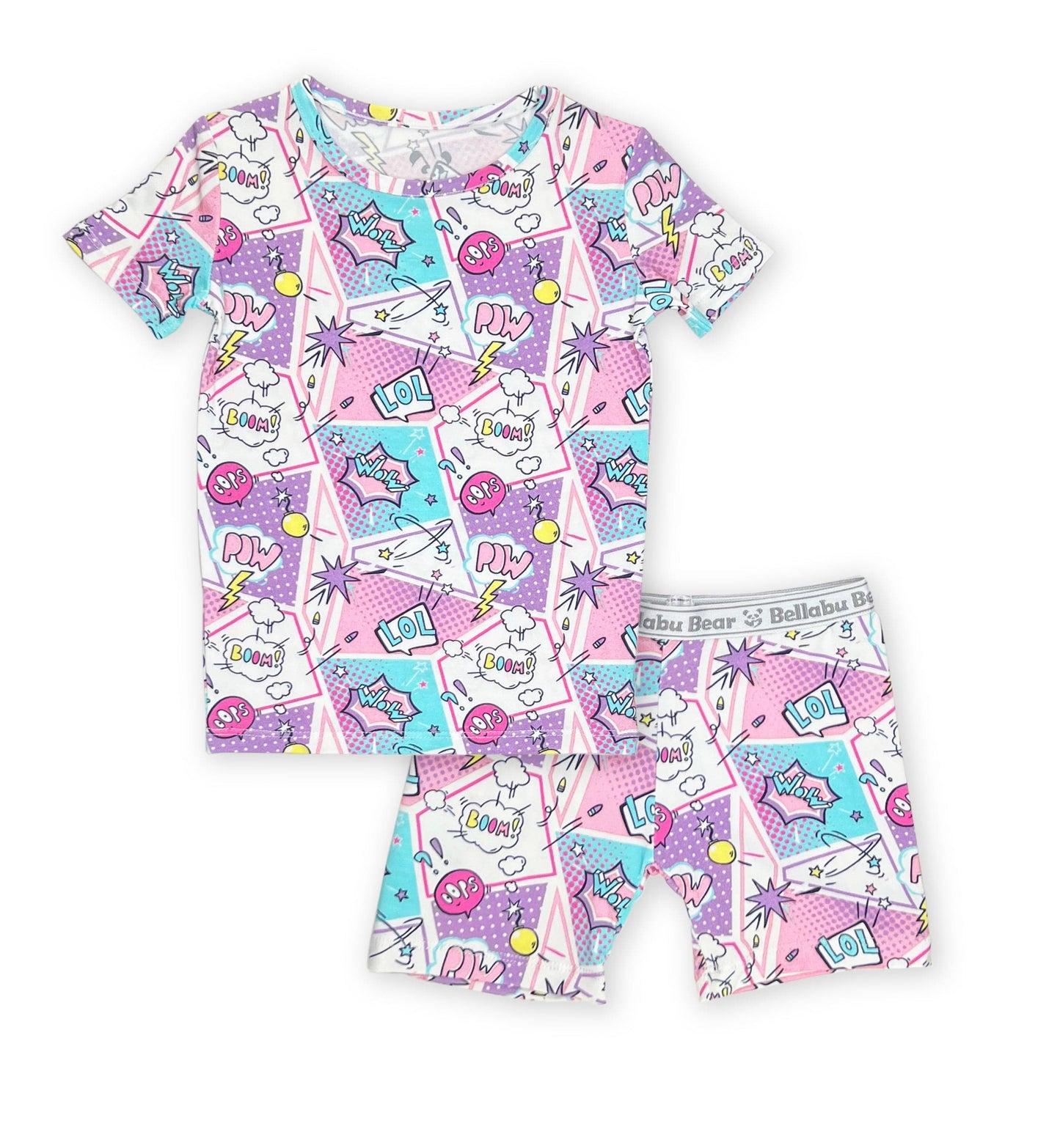 Comic Purple Bamboo Kids Pajama Short Set - Ivory Soul