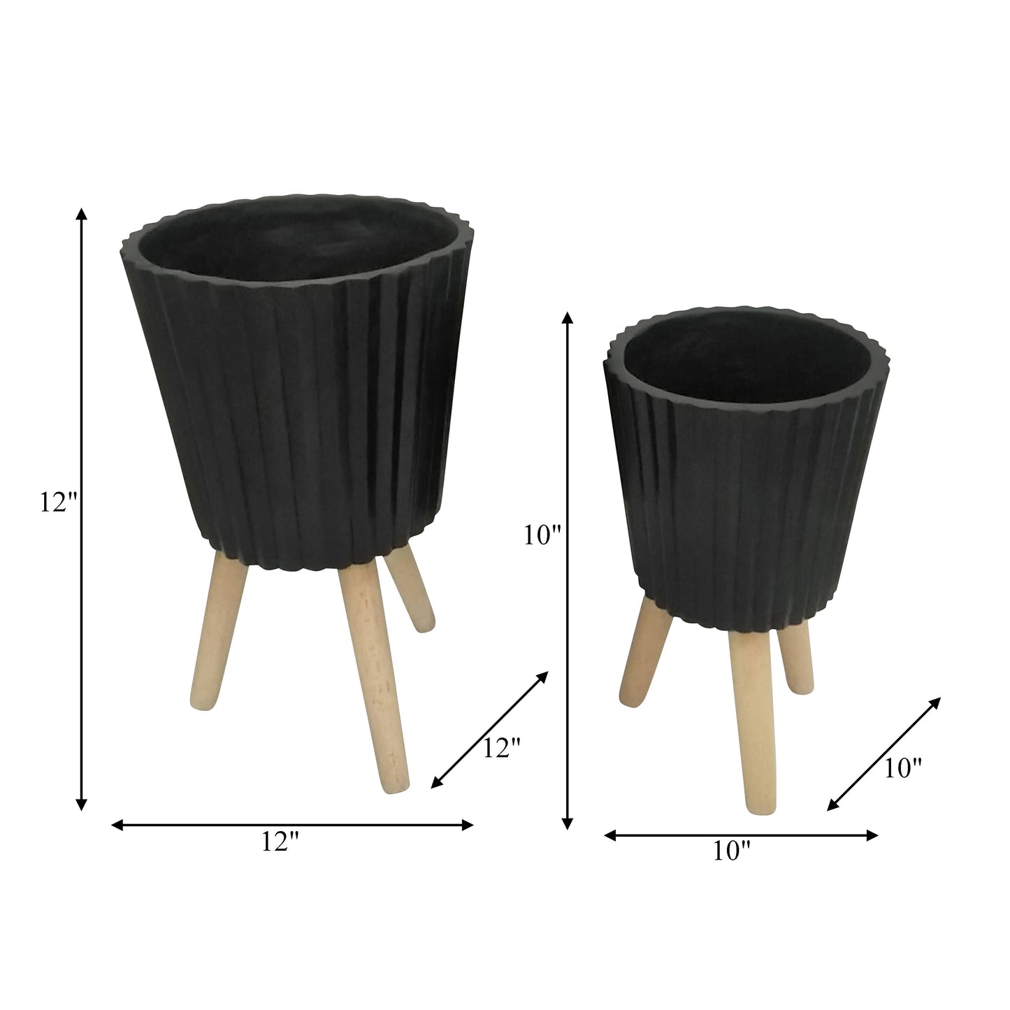 black resin w/ wood legs planter