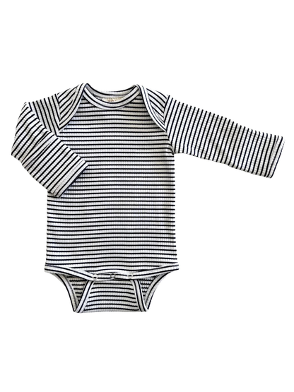 organic ribbed long sleeve bodysuit • black stripe