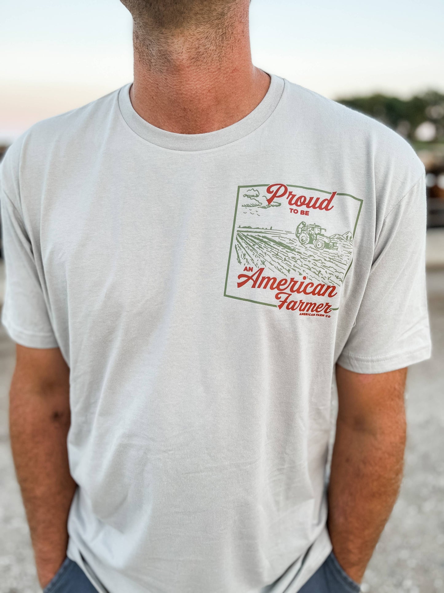 Western 'Proud American Farmer' Stone Graphic Tee