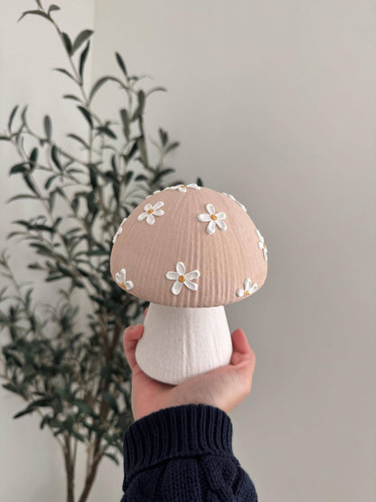 floral textured ceramic mushroom daisy decor keepsake