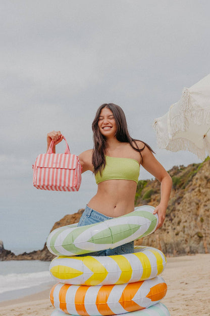 coral stripe lunch box