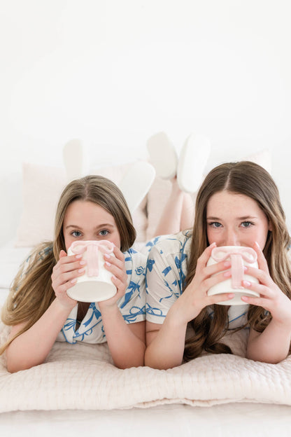 bow ceramic coffee mug w/ ribbon handle