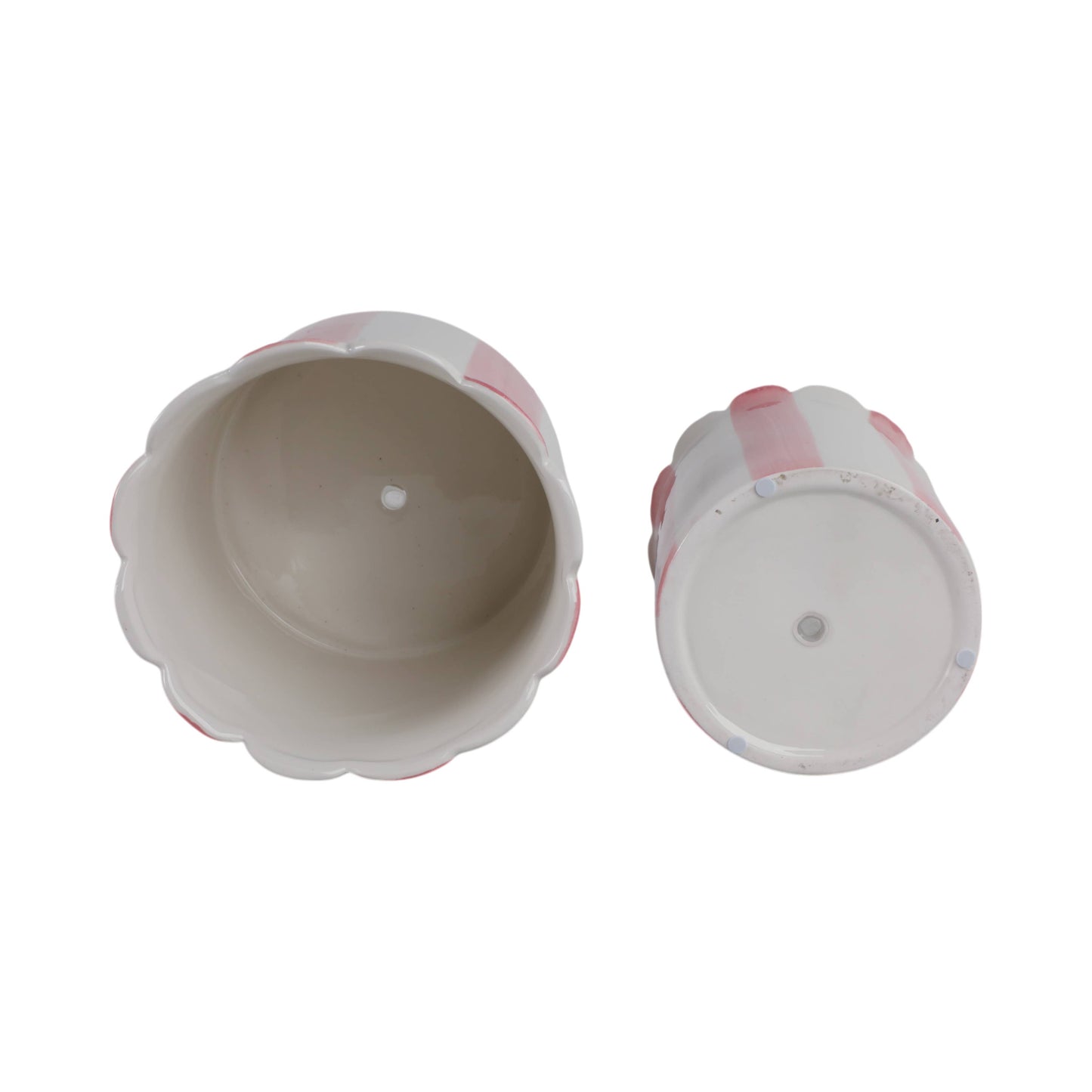 pink ceramic striped scallop planter