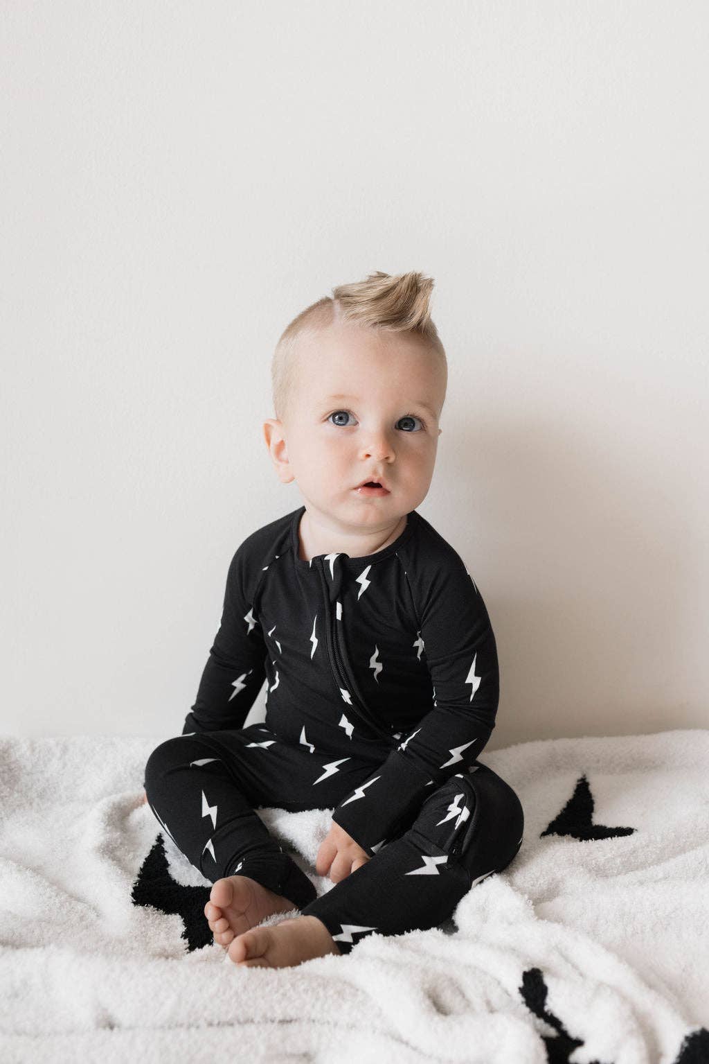 bamboo zip pajamas | midnight lightning bolt