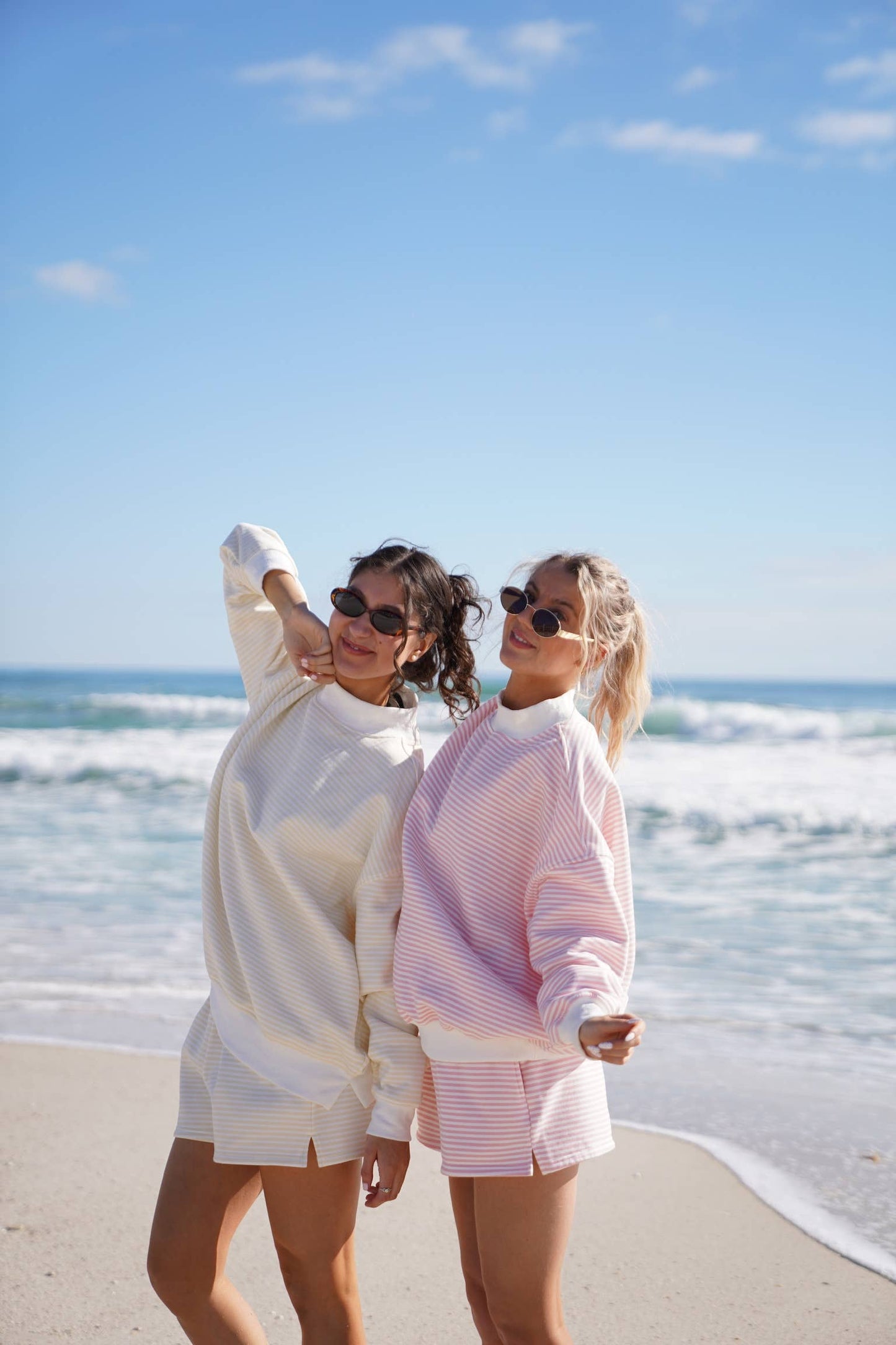 baby yellow + white big striped mockneck sweatshirt