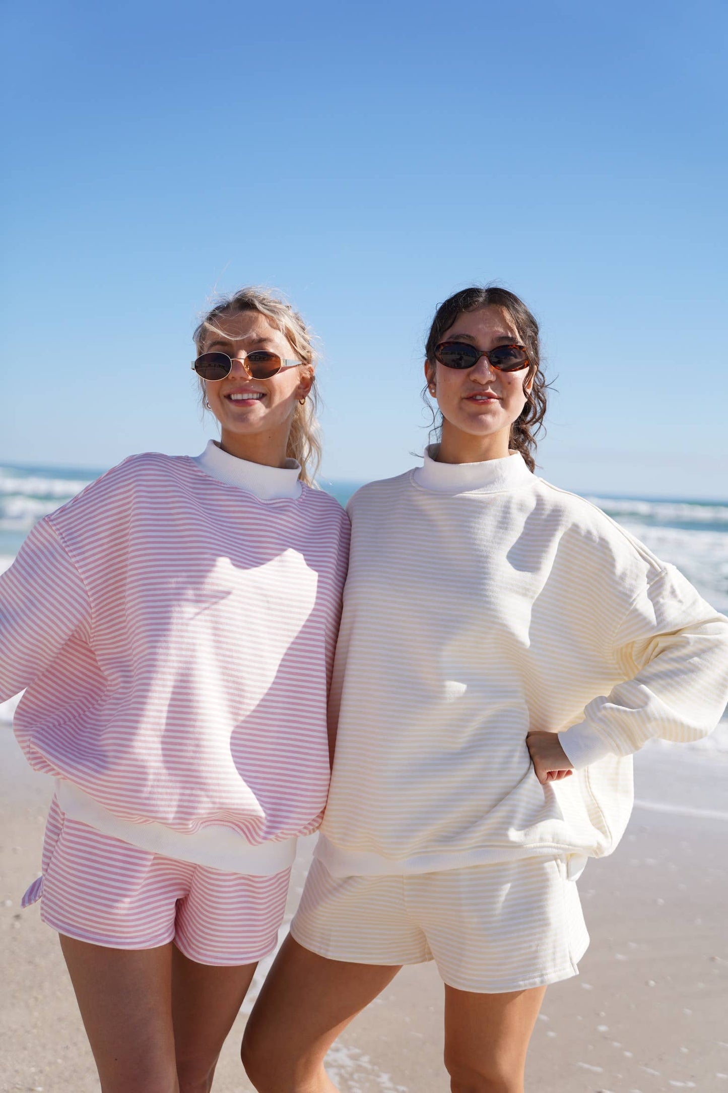 baby yellow + white big striped mockneck sweatshirt