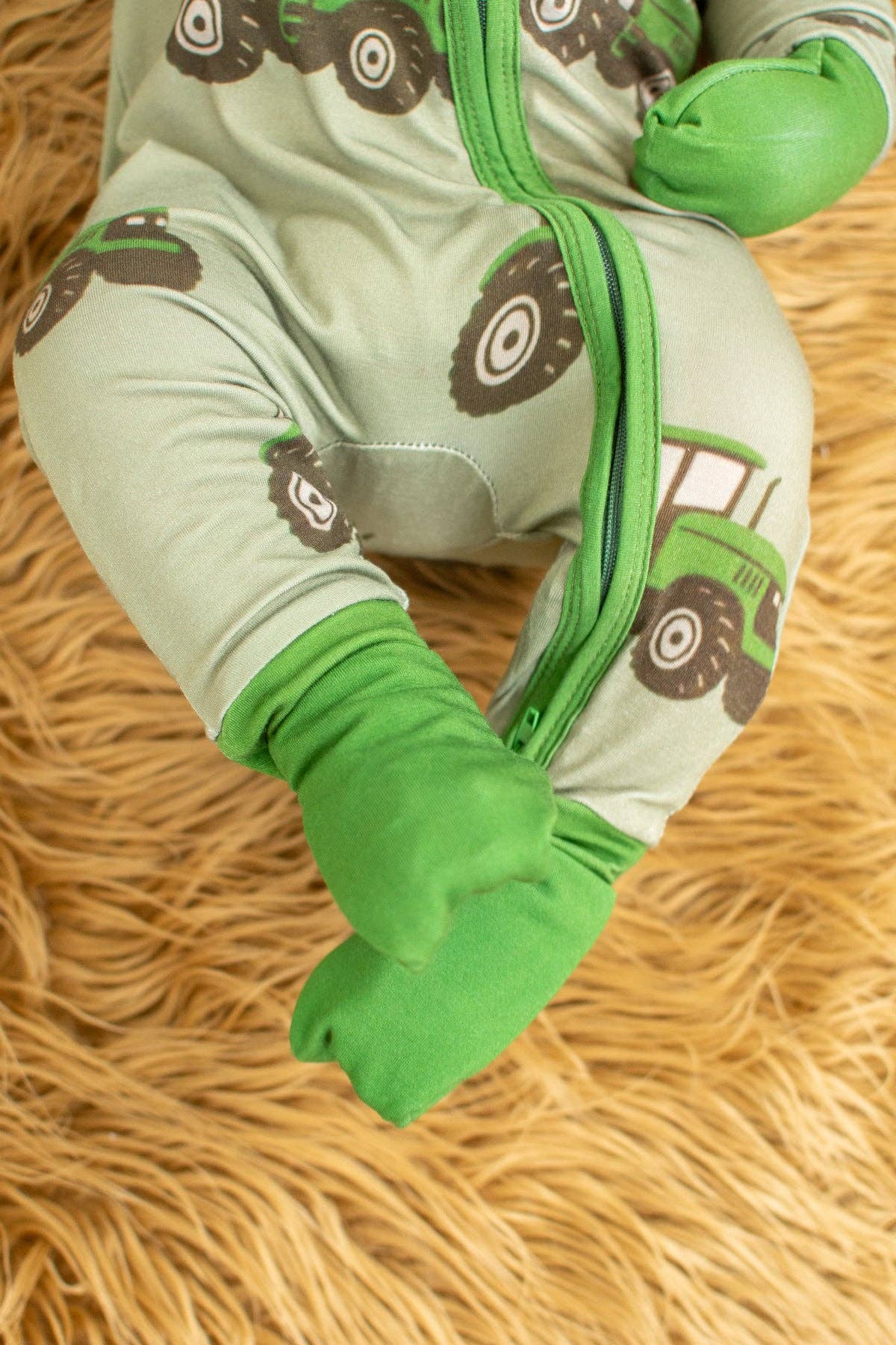 classic green tractor baby bamboo zippy