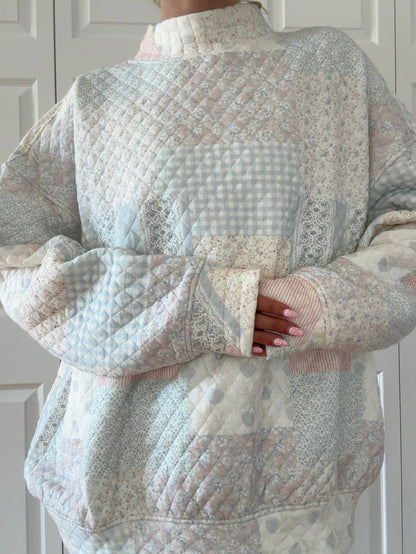 shades of blue quilted pastel mockneck sweatshirt