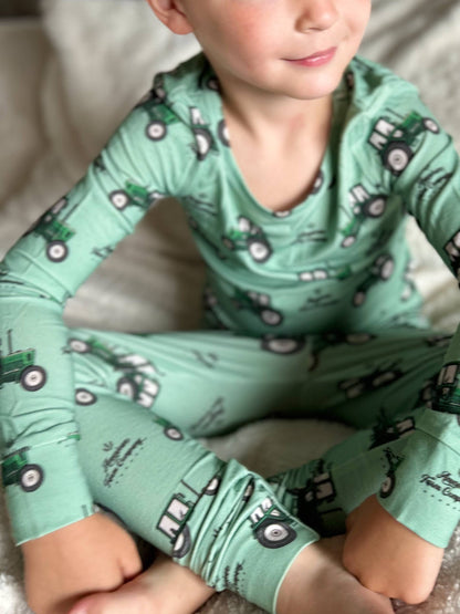 green tractor toddler pajamas