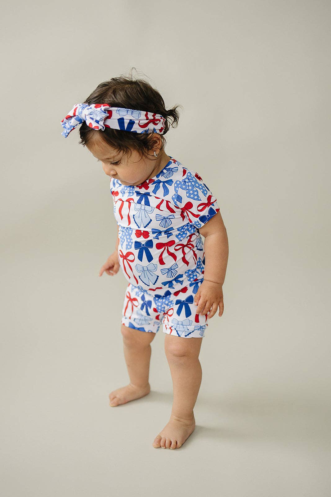 bamboo shorts set | red-white & bows