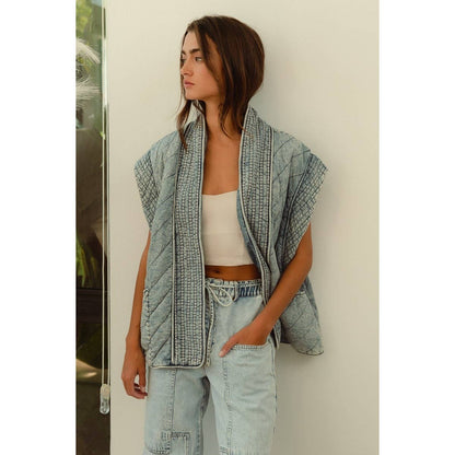 quilted washed chambray vest