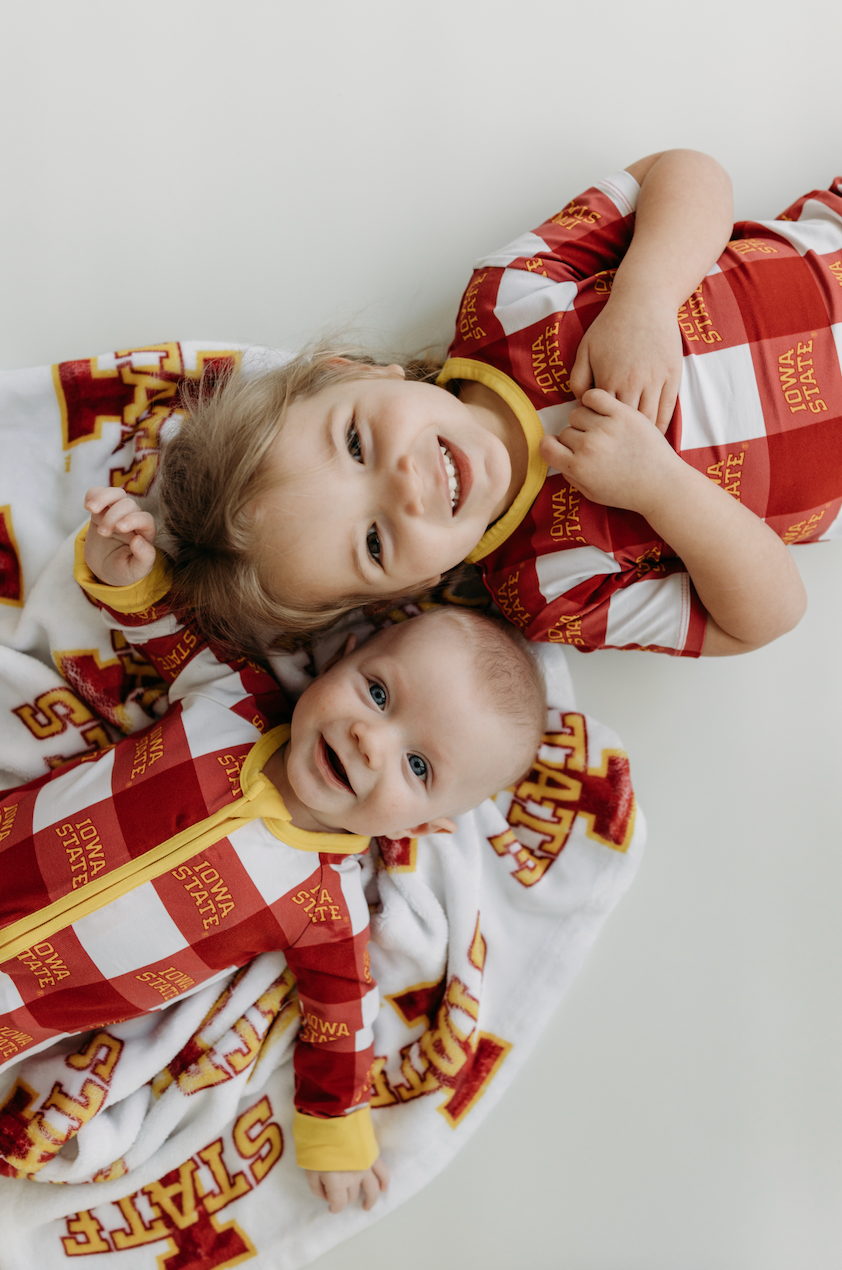 zip romper | iowa state grid