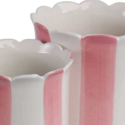 pink ceramic striped scallop planter