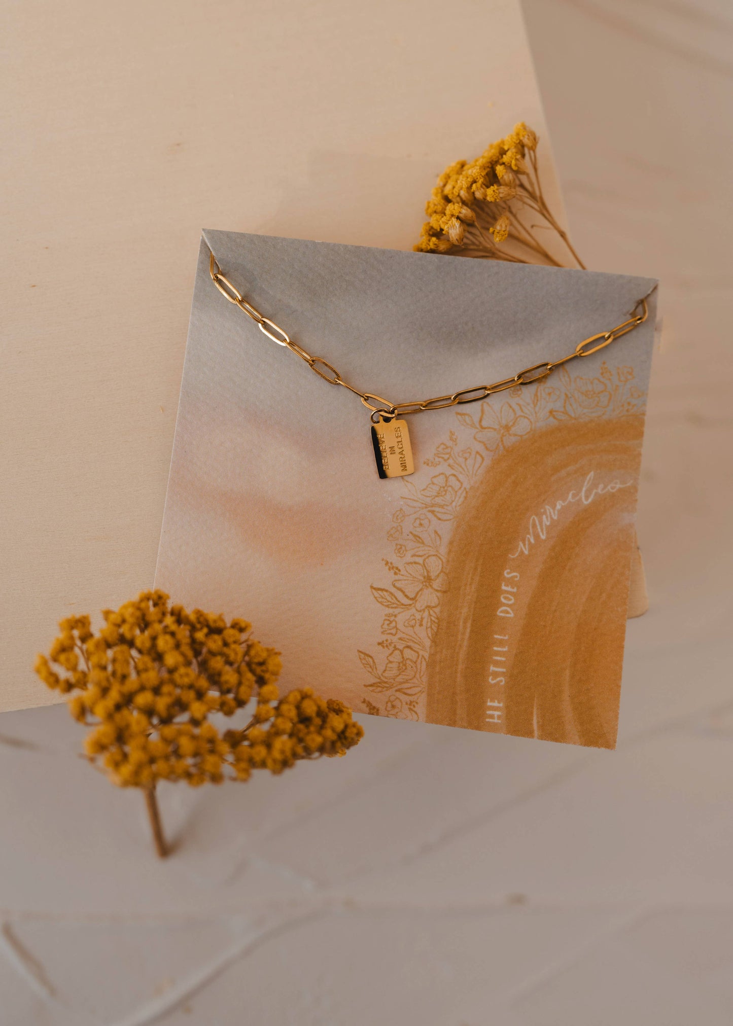 believe in miracles mini tag necklace