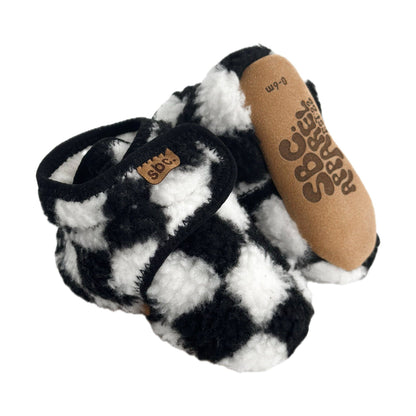 the newborn sherpa bootie — black + white checkered