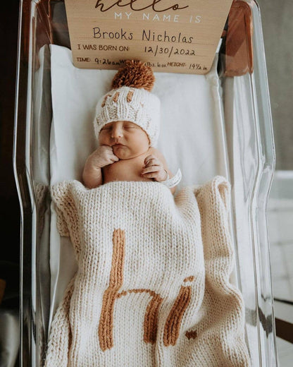 hi. hand knit baby blanket - pecan - Ivory Soul