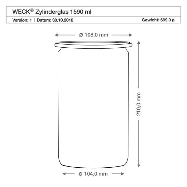 WECK®, cylindrical glass jar, 1590ml
