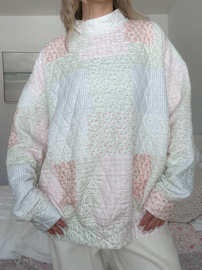 quilted pastel mockneck sweatshirt
