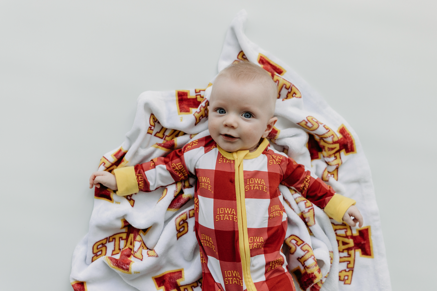 zip romper | iowa state grid