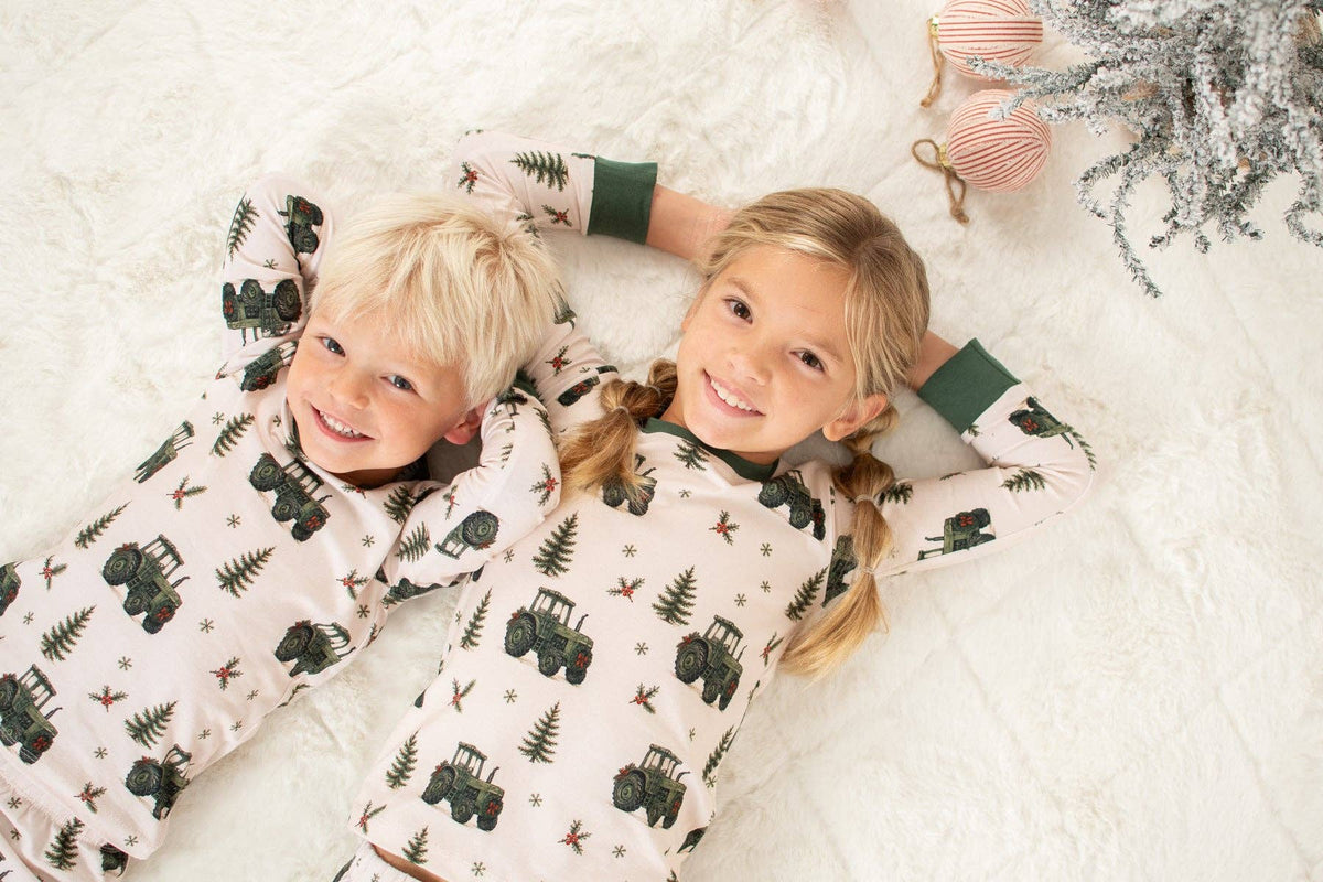 vintage green tractor christmas pajama pant set