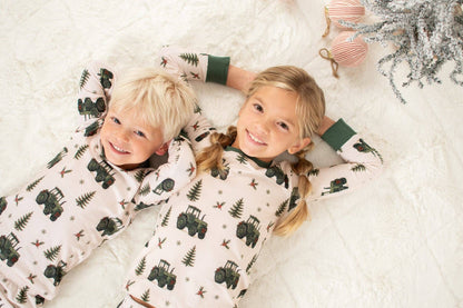 vintage green tractor christmas pajama pant set