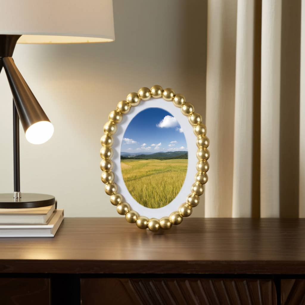 gold glass matted round beaded photo frame