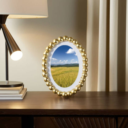 gold glass matted round beaded photo frame