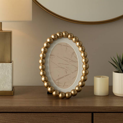 gold glass matted round beaded photo frame