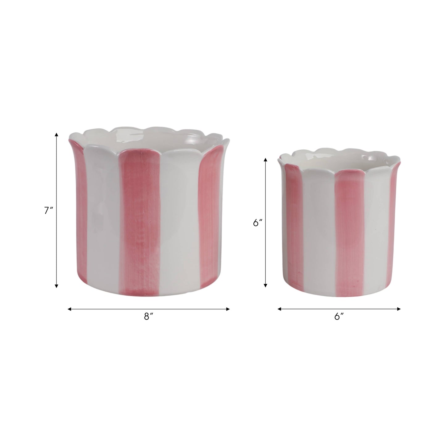 pink ceramic striped scallop planter