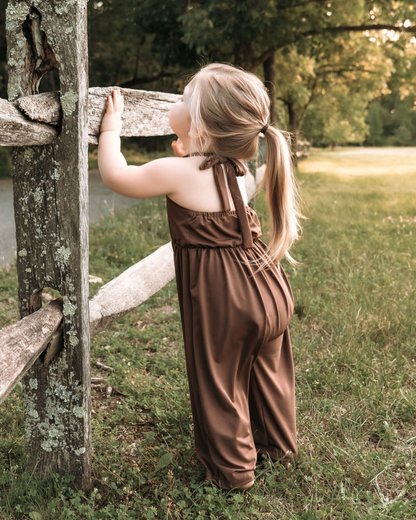 willa wide-leg halter jumpsuit - chestnut