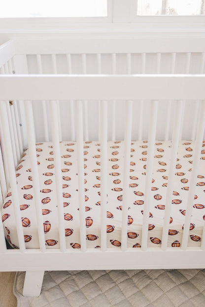 Football Print Bamboo Crib Sheet