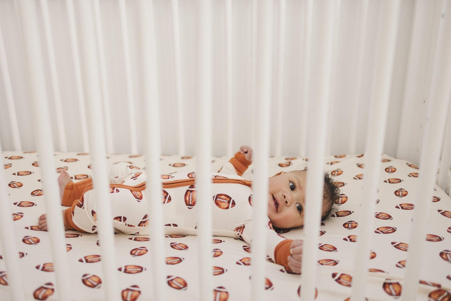 Football Print Bamboo Crib Sheet