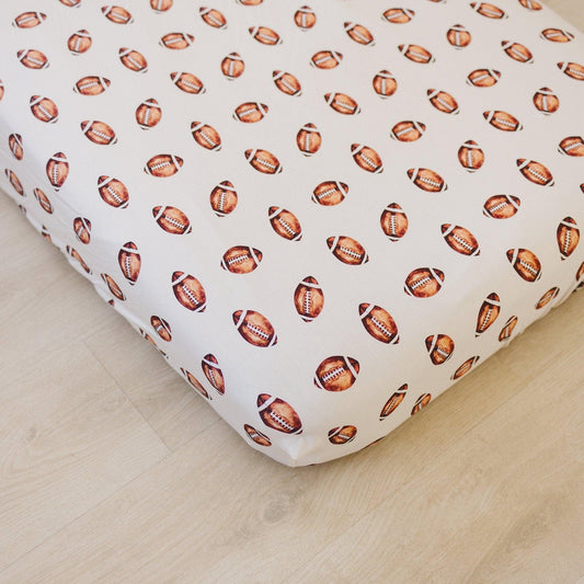 Football Print Bamboo Crib Sheet