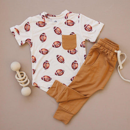 Football Print Bamboo Jogger Set - Ivory Soul