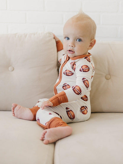 Football Print Bamboo Zippy Romper