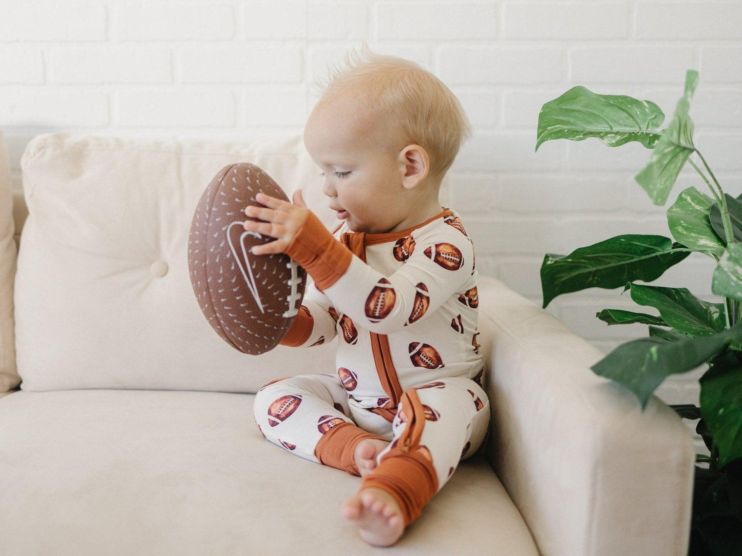 Football Print Bamboo Zippy Romper